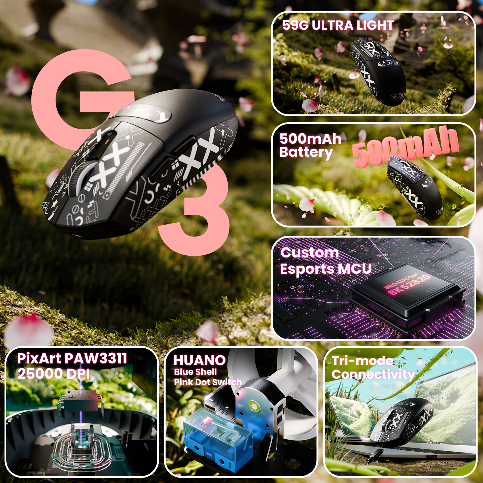 ATTACK SHARK G3 Tri-mode Wireless Gaming Mouse 25000 DPI Ultra Lightweight