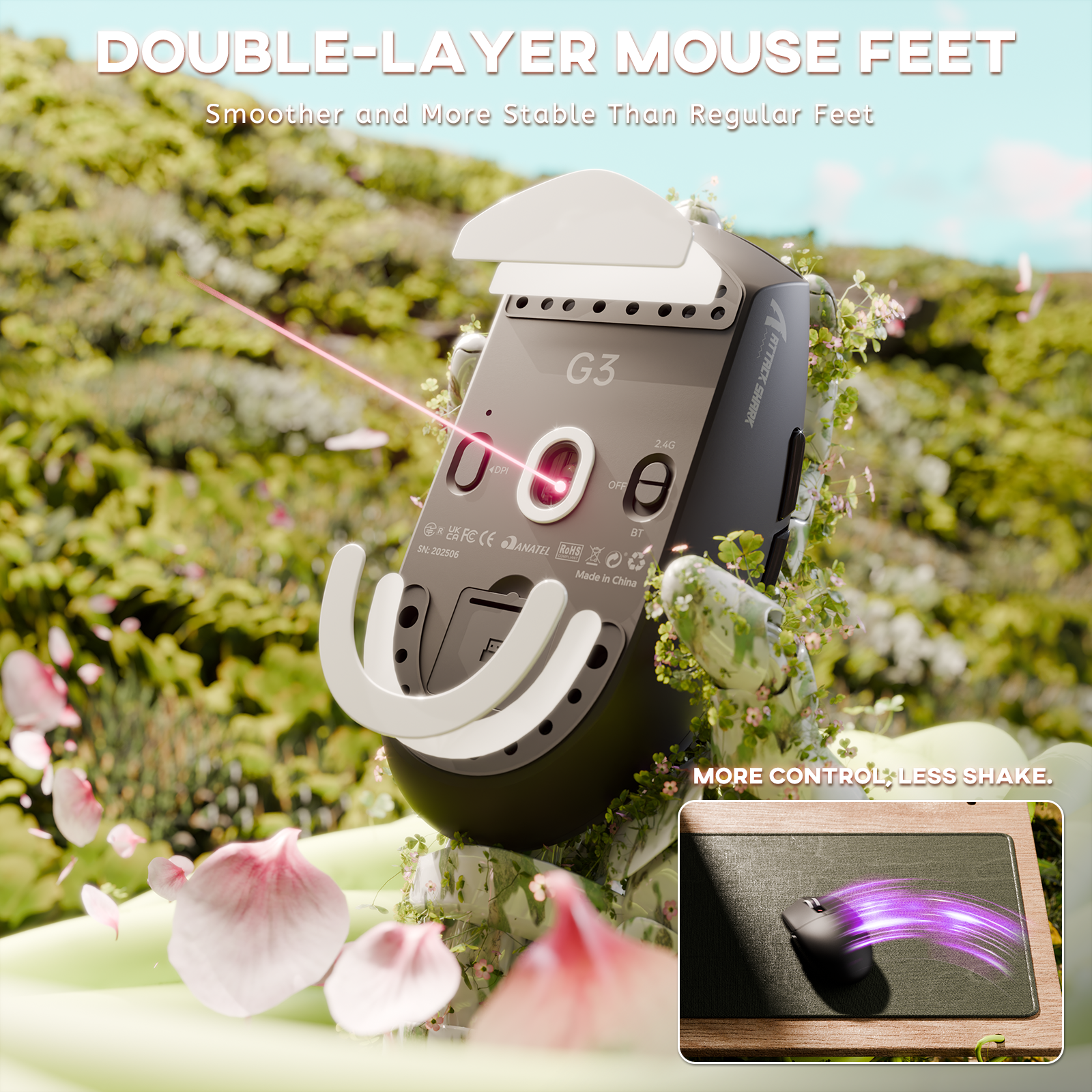 ATTACK SHARK G3 Tri-mode Wireless Gaming Mouse 25000 DPI Ultra Lightweight