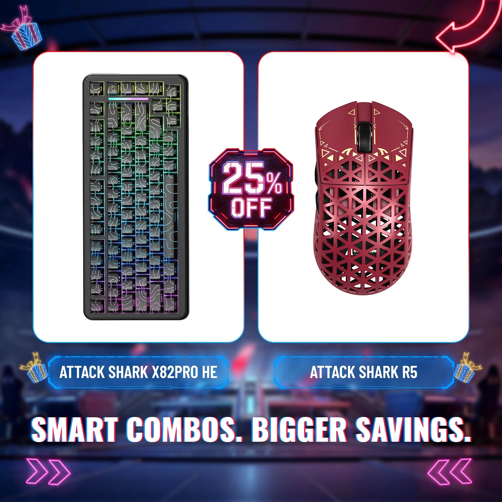 ATTACK SHARK X82PRO HE Rapid Trigger Keyboard + R5 Carbon Fiber Wireless Gaming Mouse Bundle