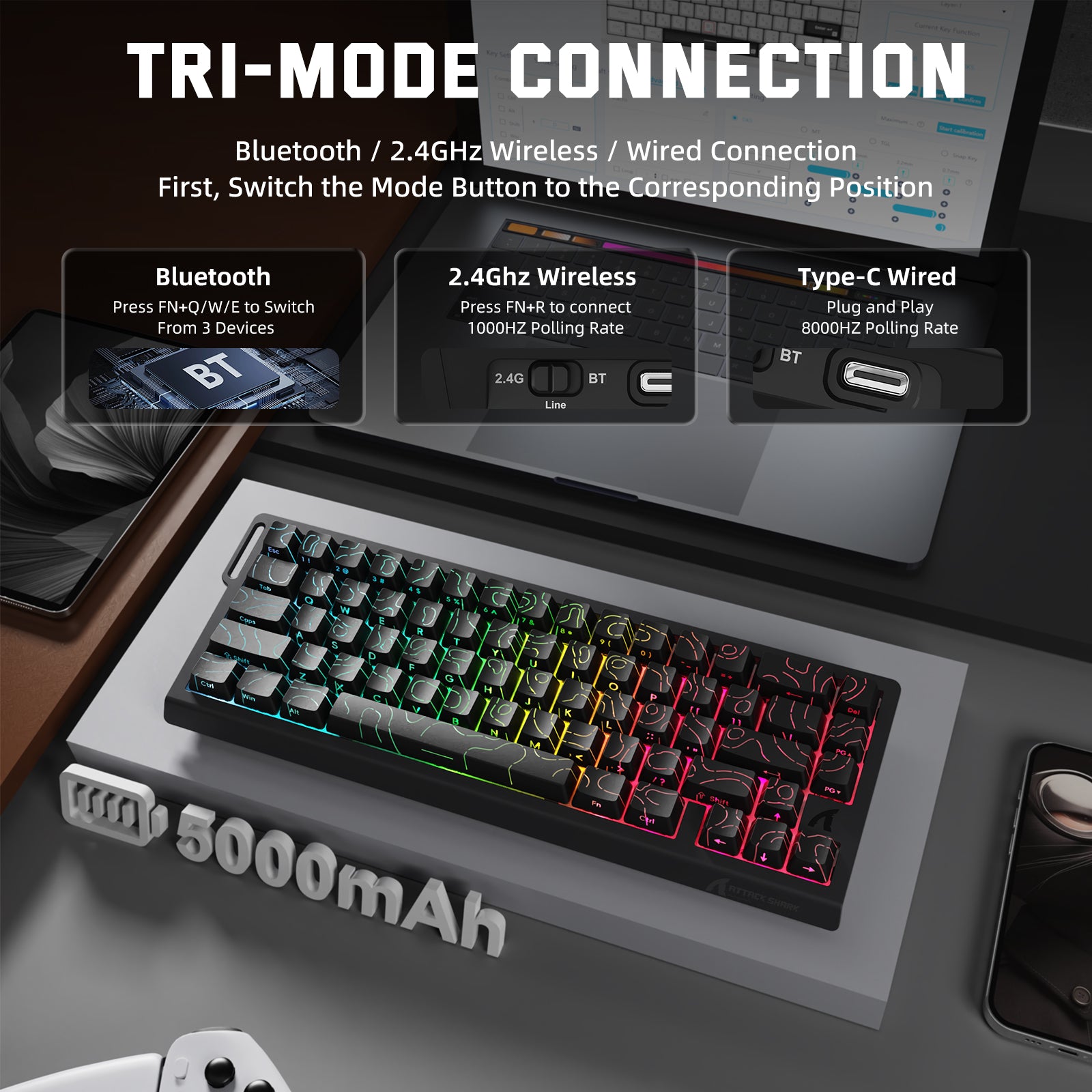 X68PRO HE Tri-Mode Keyboard: Bluetooth, 2.4G, Wired
