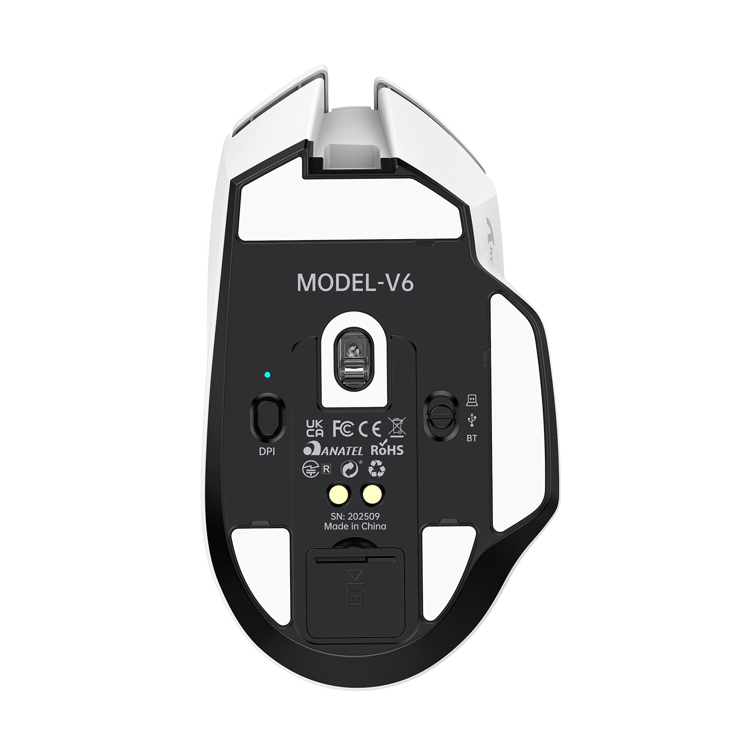 Black ATTACK SHARK V6 tri-mode gaming mouse with RGB magnetic charging dock
