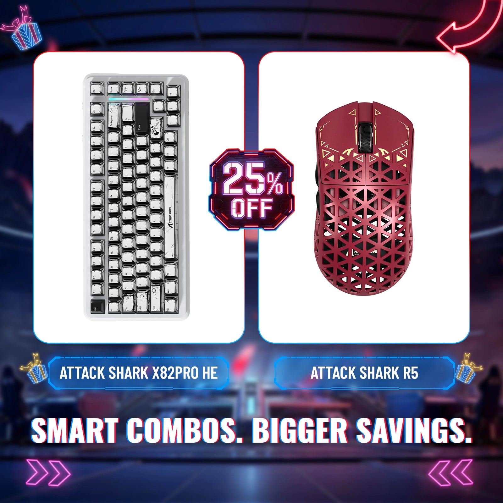 ATTACK SHARK X82PRO HE Rapid Trigger Keyboard + R5 Carbon Fiber Wireless Gaming Mouse Bundle