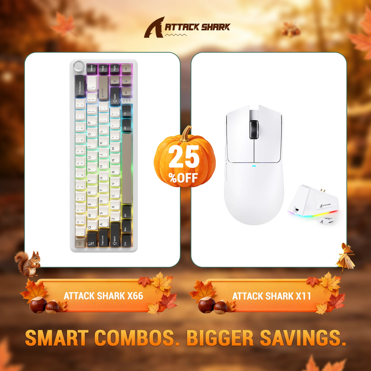 ATTACK SHARK X66 Draadloos Mechanisch Toetsenbord + X11 Draadloze Gaming Muis Bundel