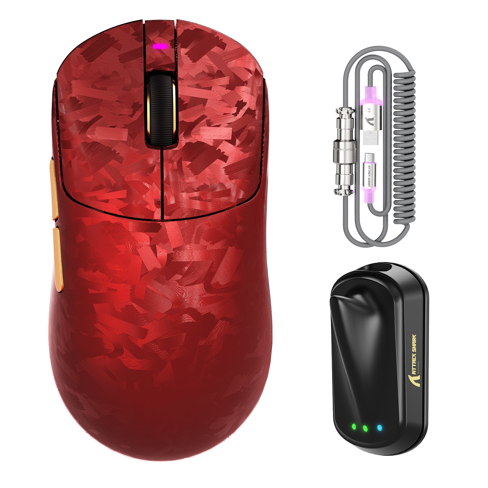 ATTACK SHARK RS3 ULTRA Carbon Fiber Draadloze PAW3955MAX Gaming Muis met C06 Ultra LED Kabel