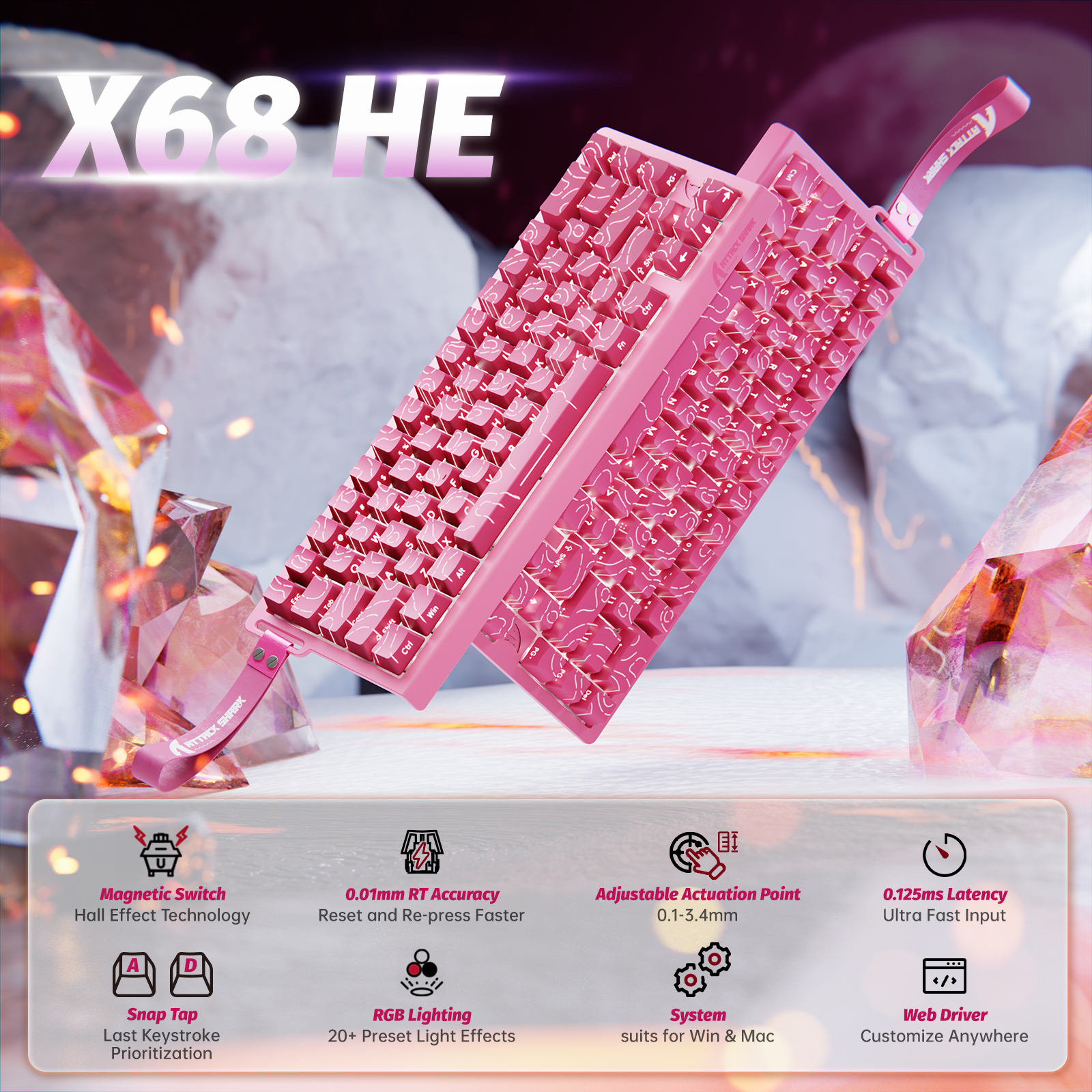 ATTACK SHARK X68 HE Snelle Trigger Toetsenbord Magnetische Schakelaar