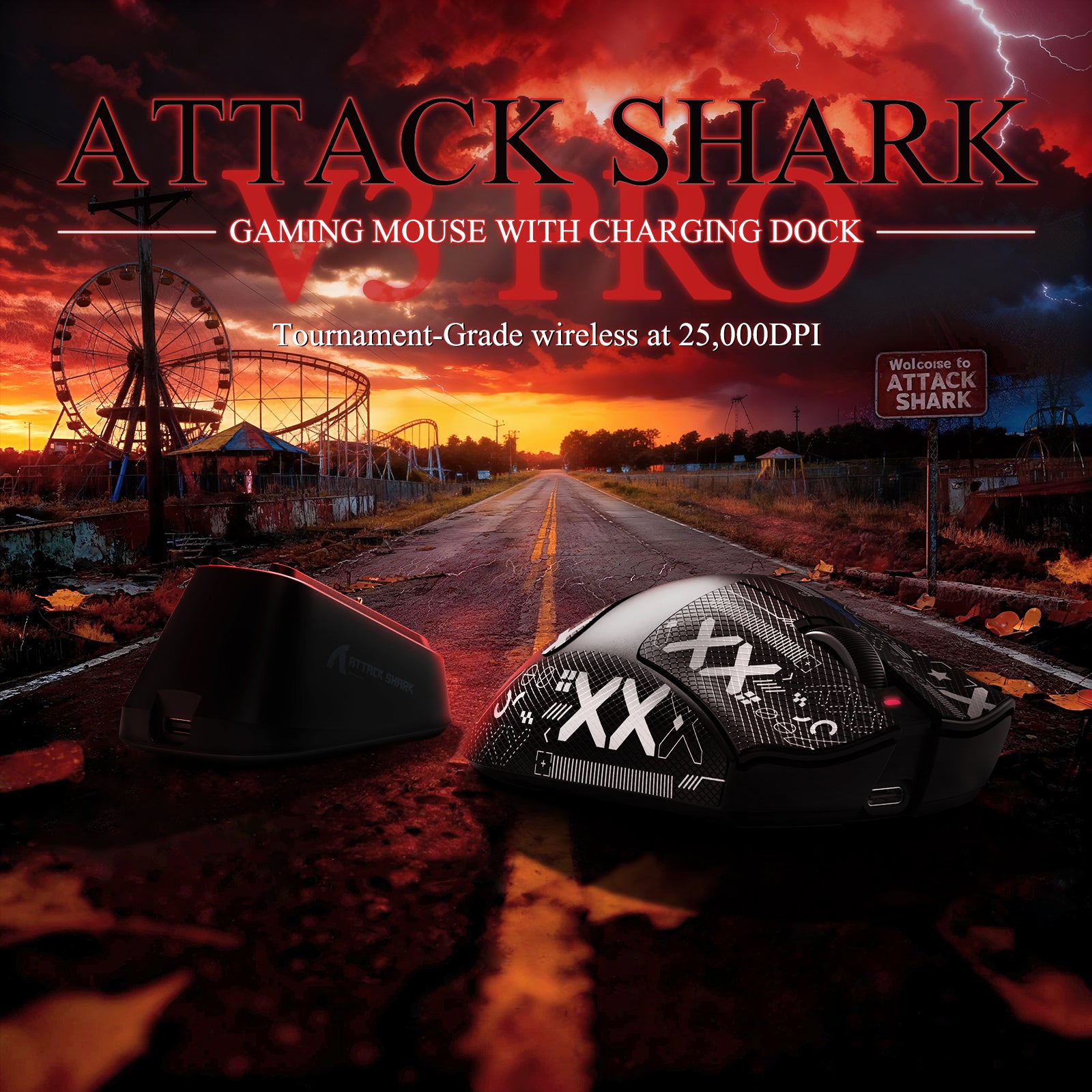 ATTACK SHARK V3PRO Ultra-Lichte Driemodi Gaming Muis met Oplaaddock