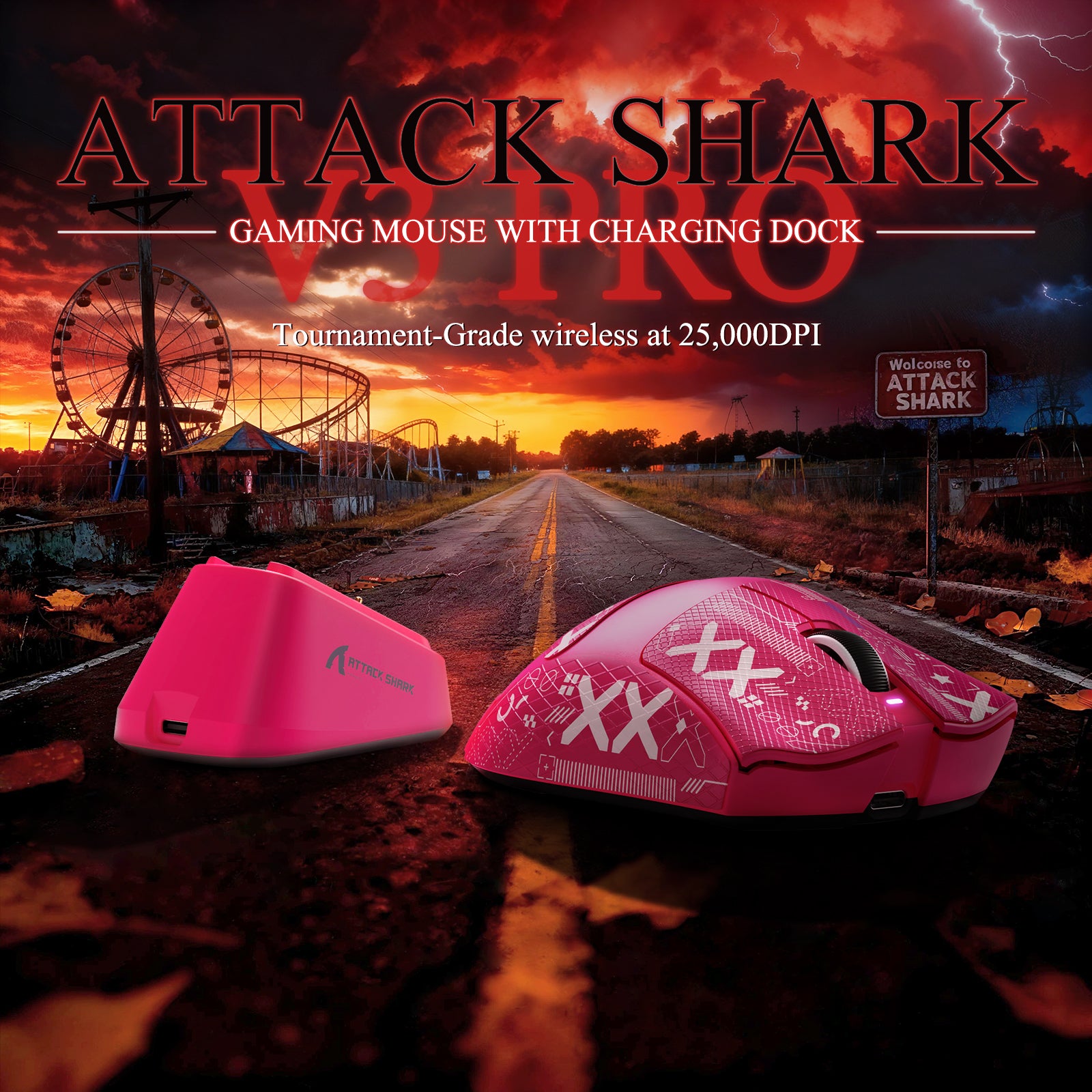 ATTACK SHARK V3PRO Ultra-Lichte Driemodi Gaming Muis met Oplaaddock
