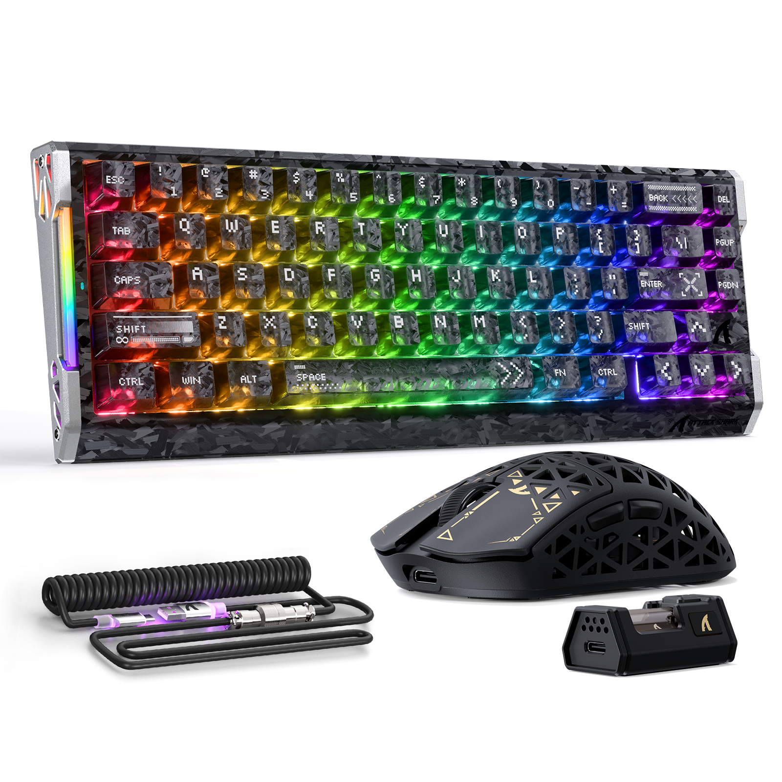 ATTACK SHARK R68 HE & R5 ULTRA Carbon Fiber Gaming Bundel met C01 ULTRA Opgerolde Kabel