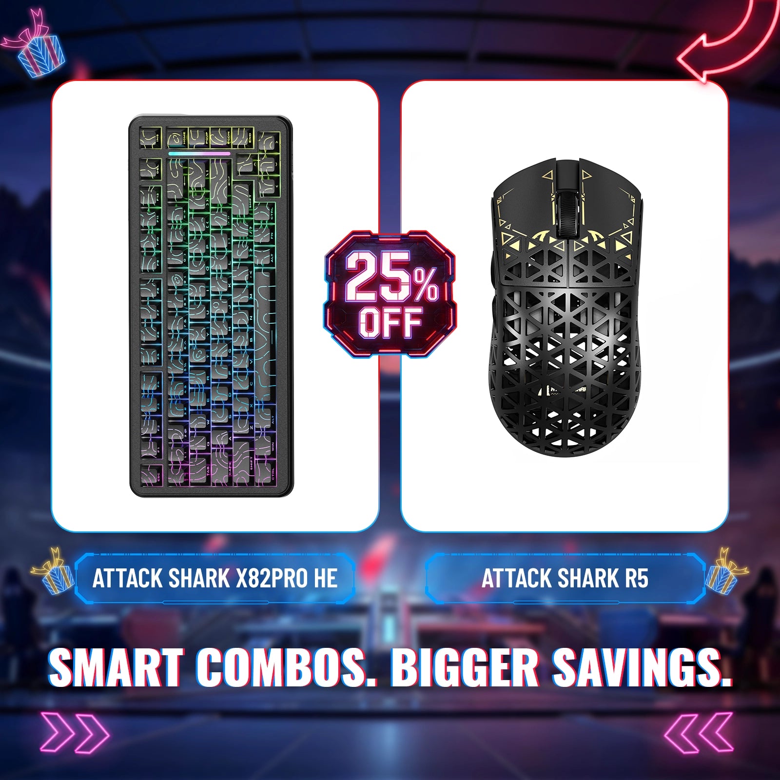 ATTACK SHARK X82PRO HE Rapid Trigger Keyboard + R5 Carbon Fiber Wireless Gaming Mouse Bundle