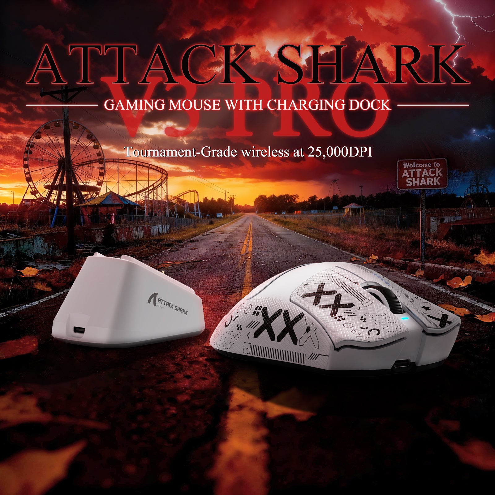 ATTACK SHARK V3PRO Ultra-Lichte Driemodi Gaming Muis met Oplaaddock