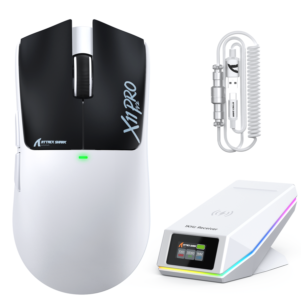 ATTACK SHARK X11 PRO V2 Draadloze Gaming Muis met TFT Display Oplaadstation met C06 Opgerolde Kabel