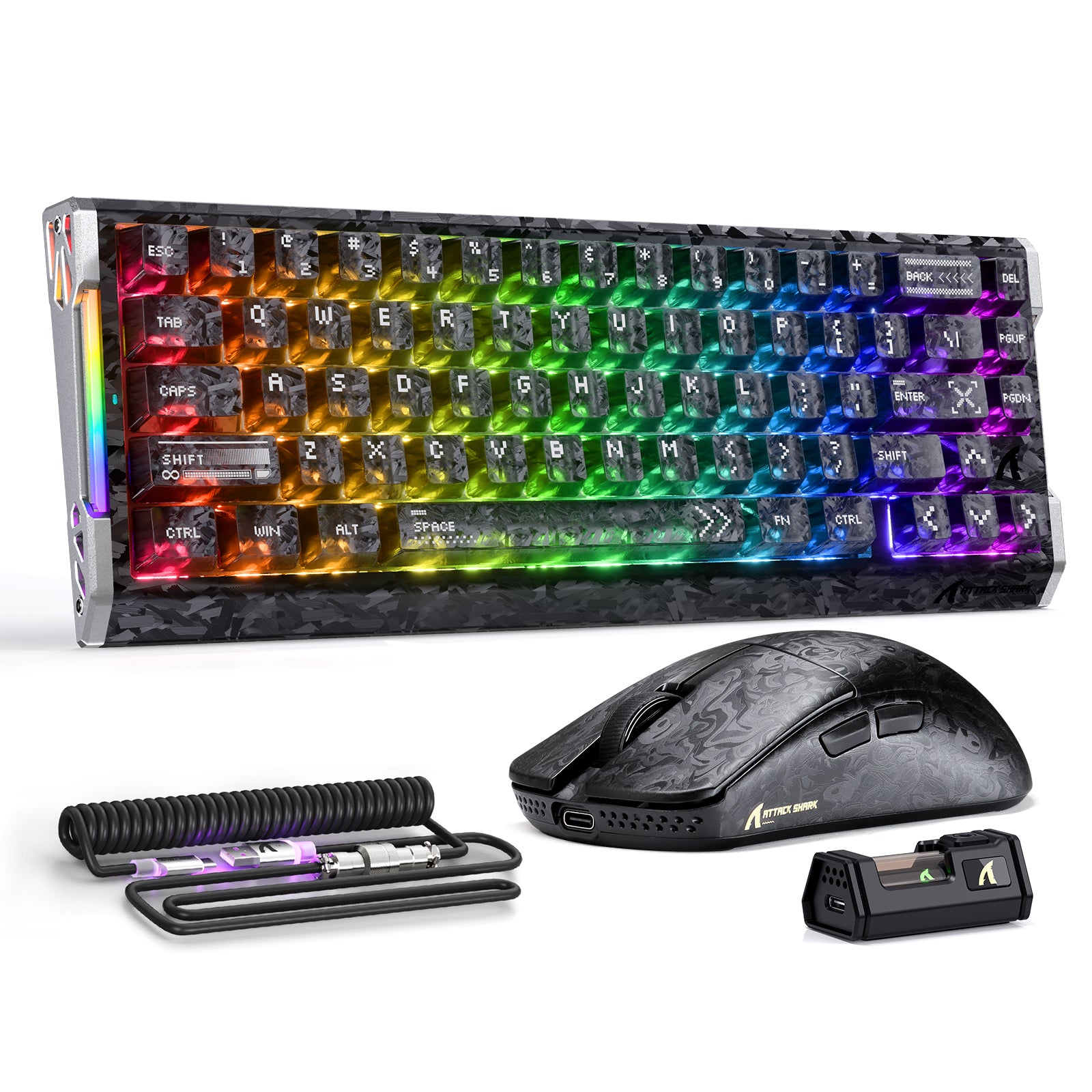 ATTACK SHARK R68 HE & R11 ULTRA Carbon Fiber Gaming Bundel Met C01 ULTRA Opgerolde Kabel