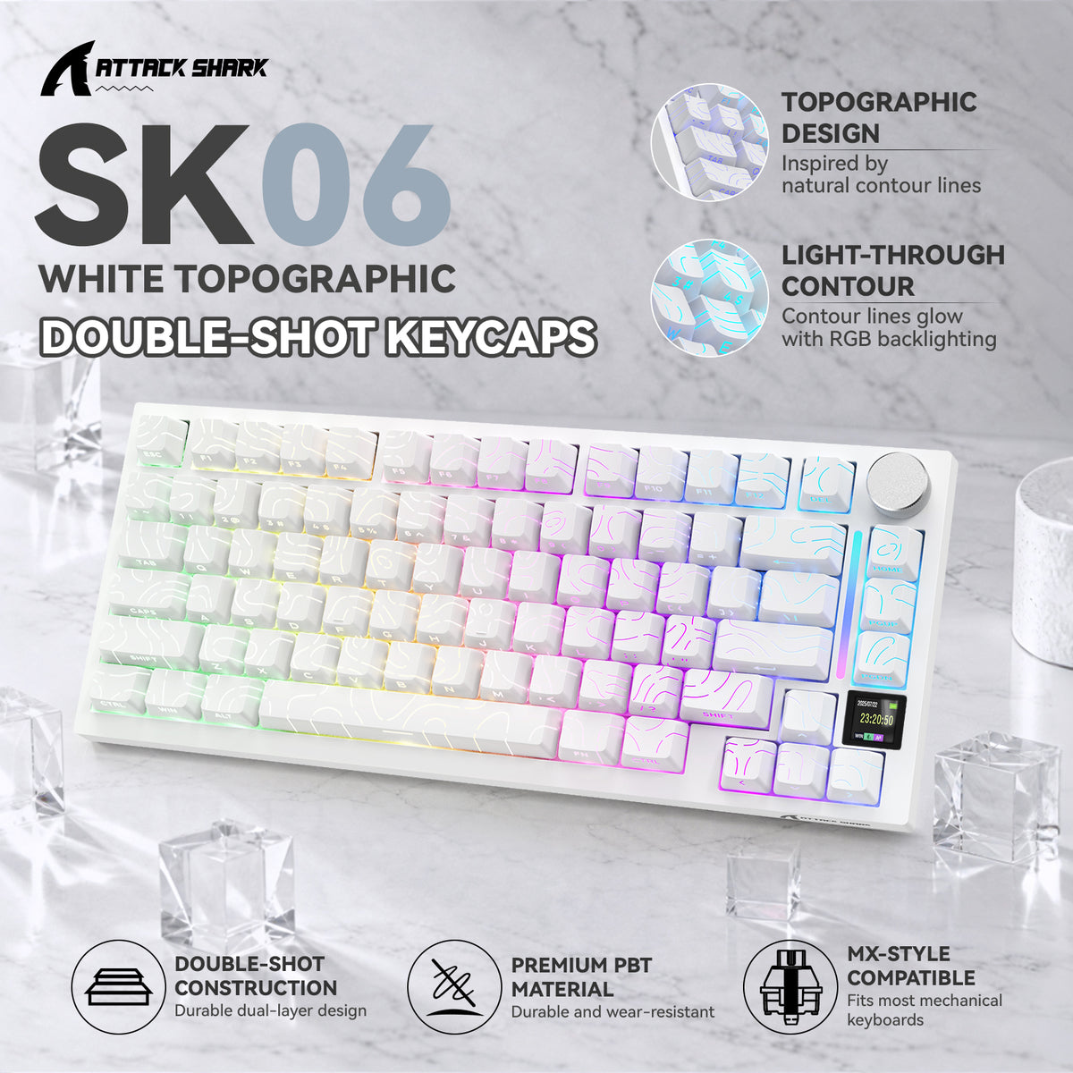 ATTACK SHARK SK06 135 toetsen, doorschijnende keycaps, ANSI/ISO