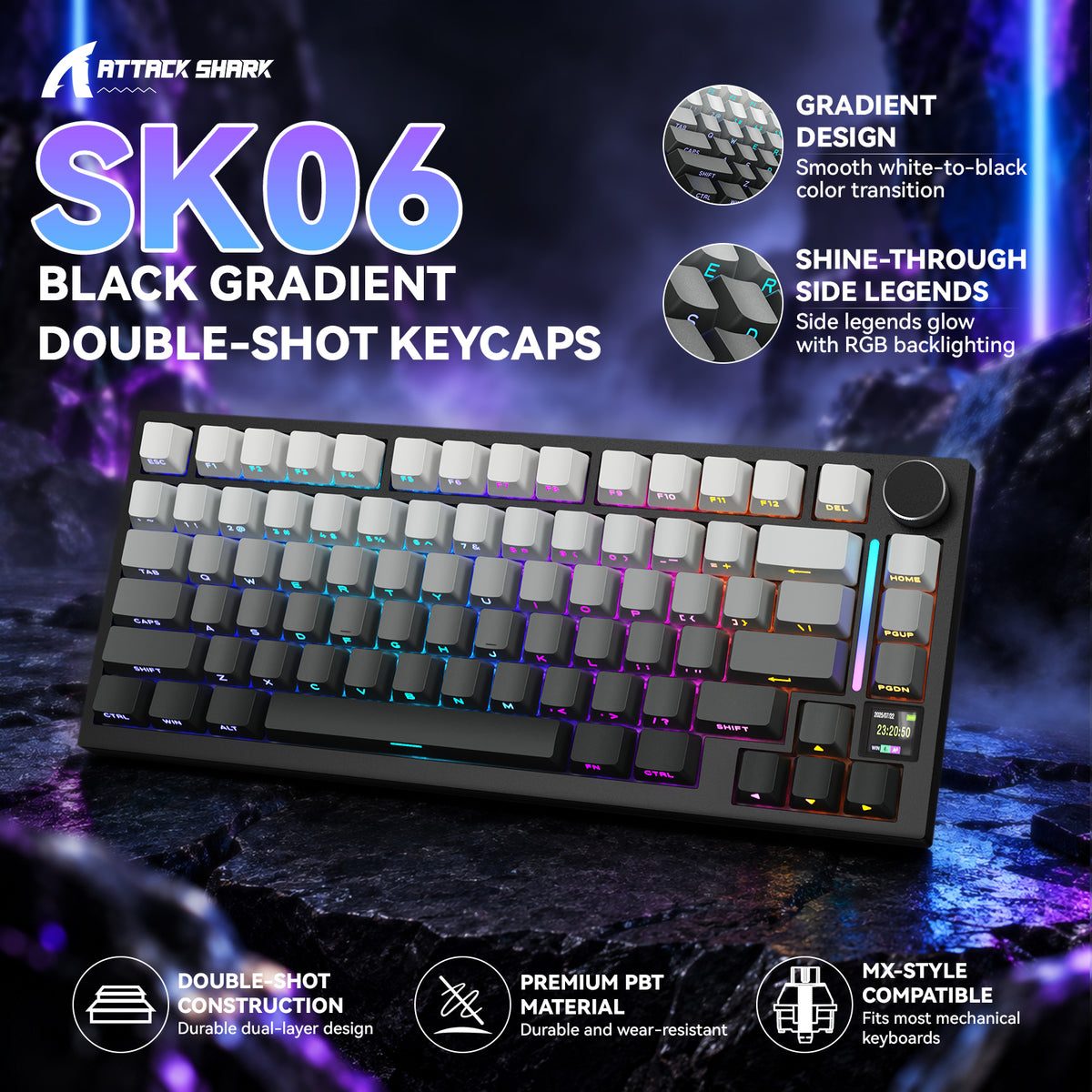 ATTACK SHARK SK06 135 toetsen, doorschijnende keycaps, ANSI/ISO