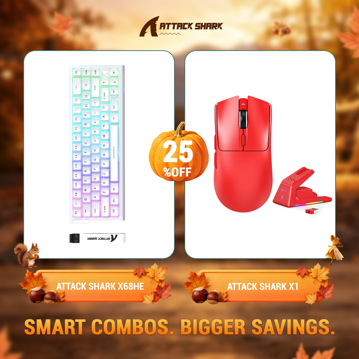 ATTACK SHARK X68HE Rapid Trigger Toetsenbord + X1 Draadloze Gaming Muis Bundel