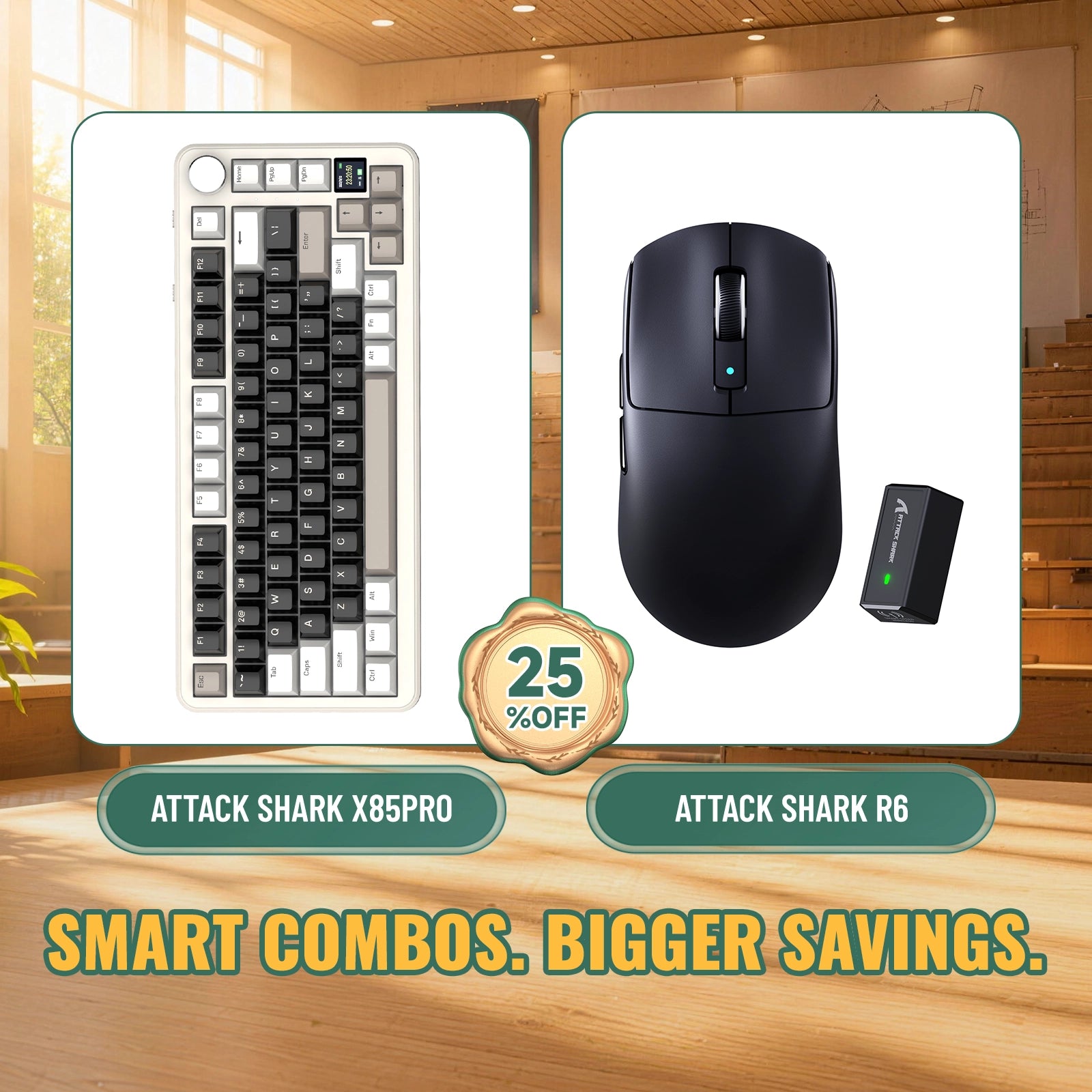 ATTACK SHARK X85 PRO tri-mode mechanisch toetsenbord met gasket-mount + R6 draadloze gamingmuisbundel