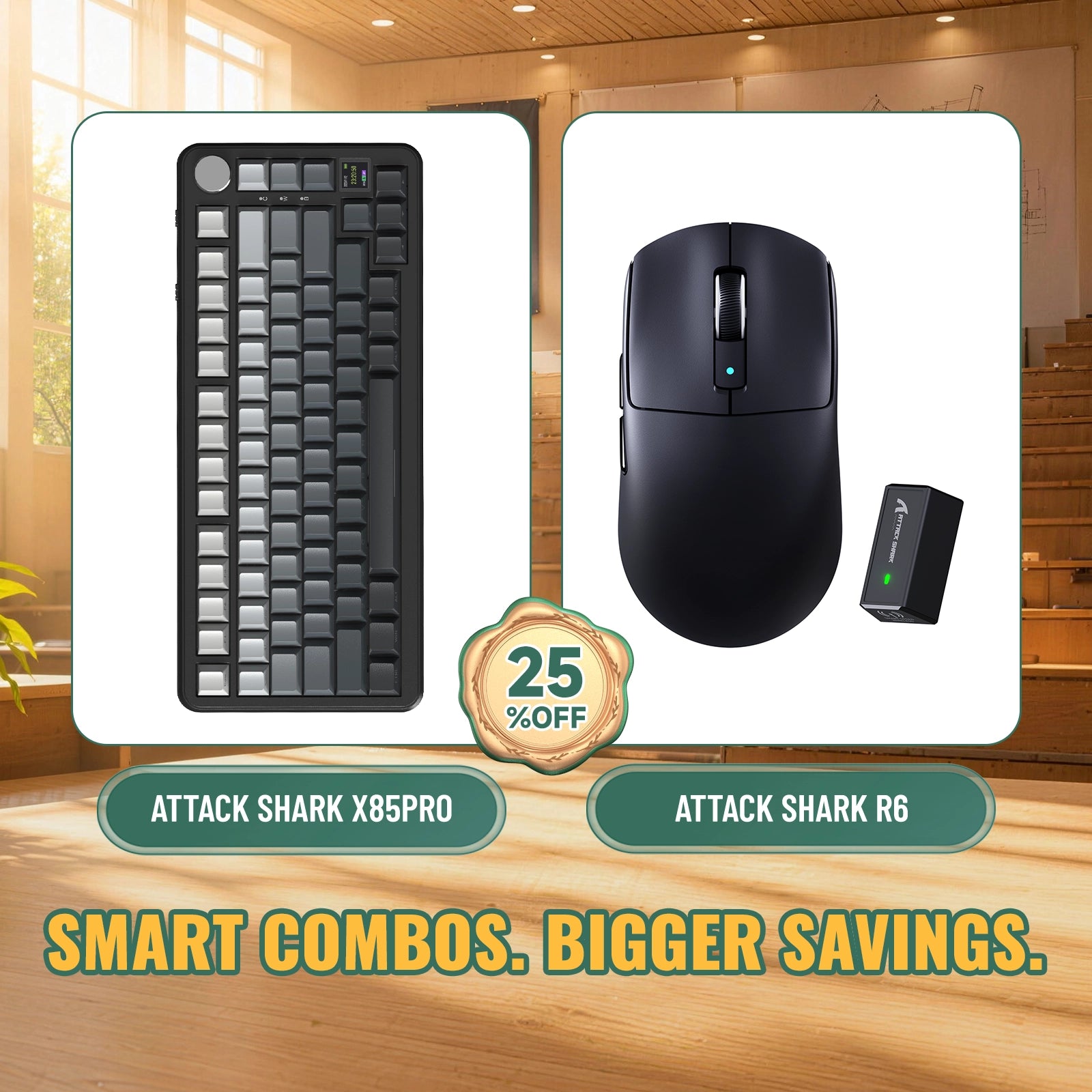 ATTACK SHARK X85 PRO tri-mode mechanisch toetsenbord met gasket-mount + R6 draadloze gamingmuisbundel