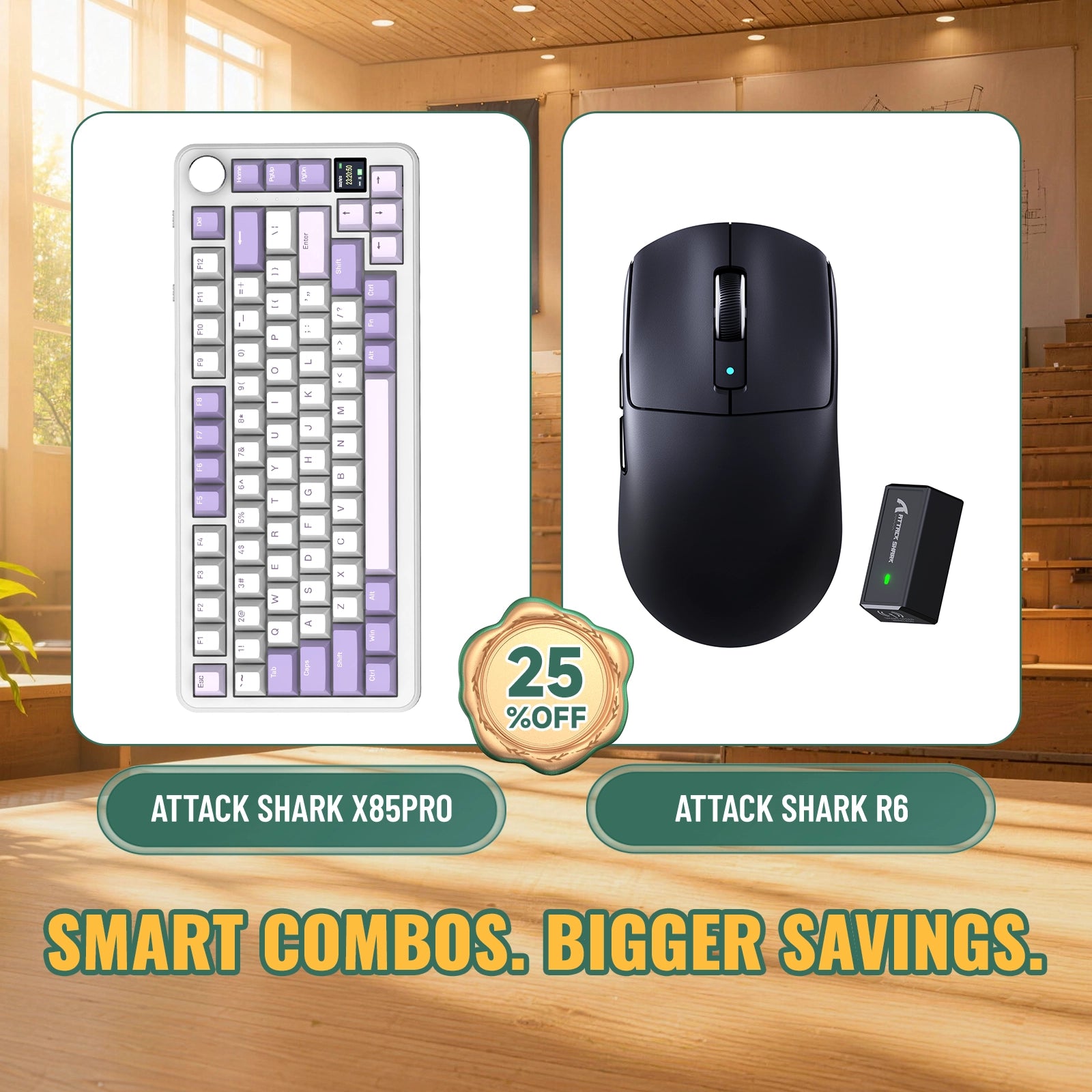ATTACK SHARK X85 PRO tri-mode mechanisch toetsenbord met gasket-mount + R6 draadloze gamingmuisbundel