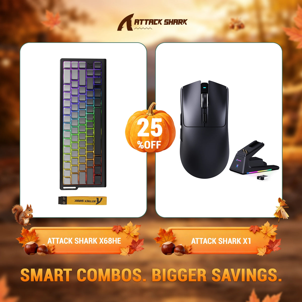 ATTACK SHARK X68HE Rapid Trigger Toetsenbord + X1 Draadloze Gaming Muis Bundel