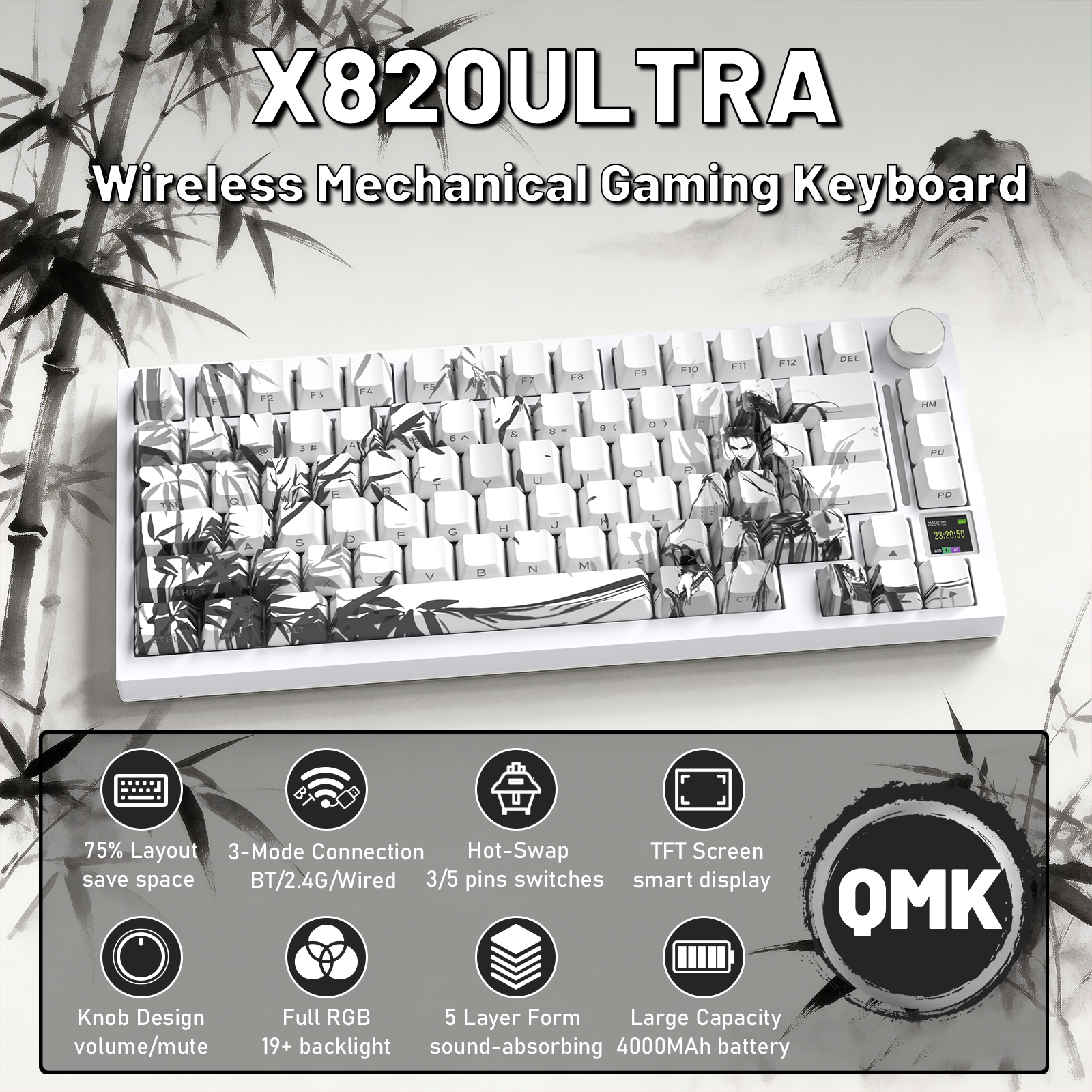 ATTACK SHARK X820ULTRA Mechanical Keyboard with C01ULTRA Coiled Cable