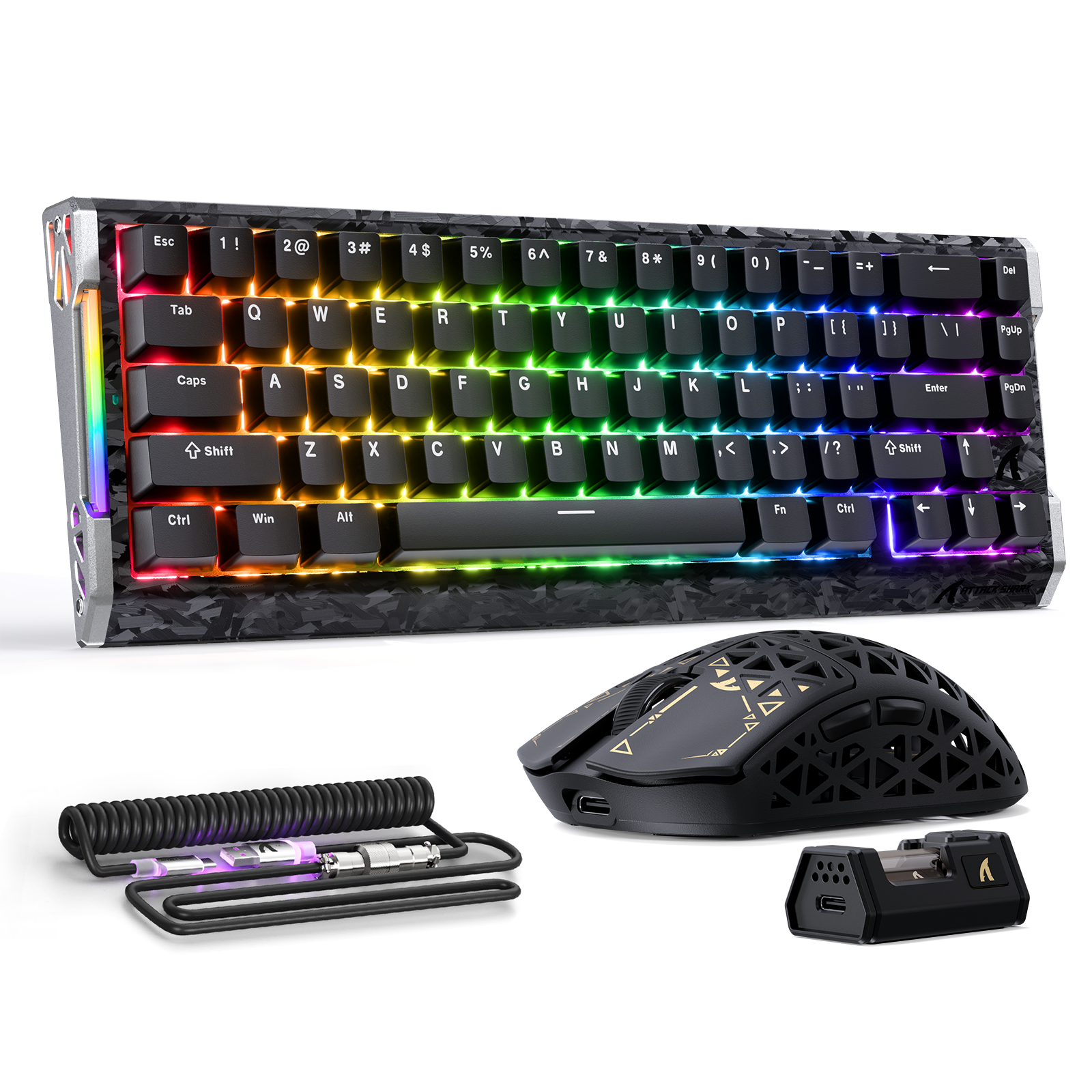 ATTACK SHARK R68 HE & R5 ULTRA Carbon Fiber Gaming Bundel met C01 ULTRA Opgerolde Kabel