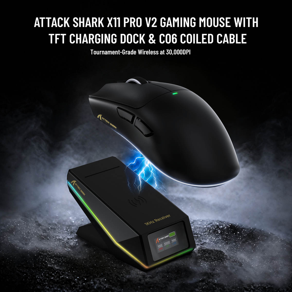 ATTACK SHARK X11 PRO V2 Draadloze Gaming Muis met TFT Display Oplaadstation met C06 Opgerolde Kabel
