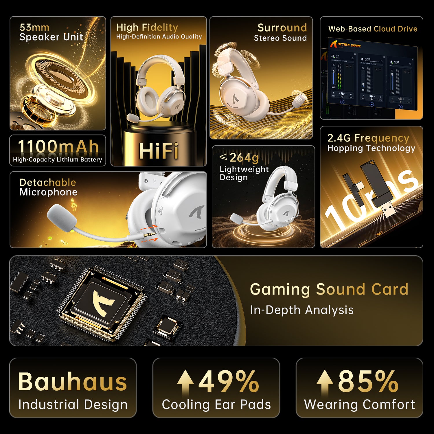 ATTACK SHARK L50PRO Draadloze Gaming Headset met Tri-Mode Verbinding