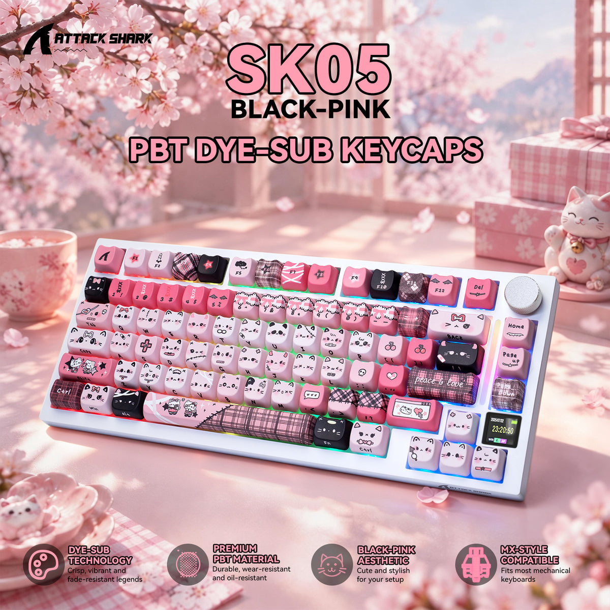 ATTACK SHARK SK05 118/119 toetsen, PBT-keycaps, MOA, ANSI