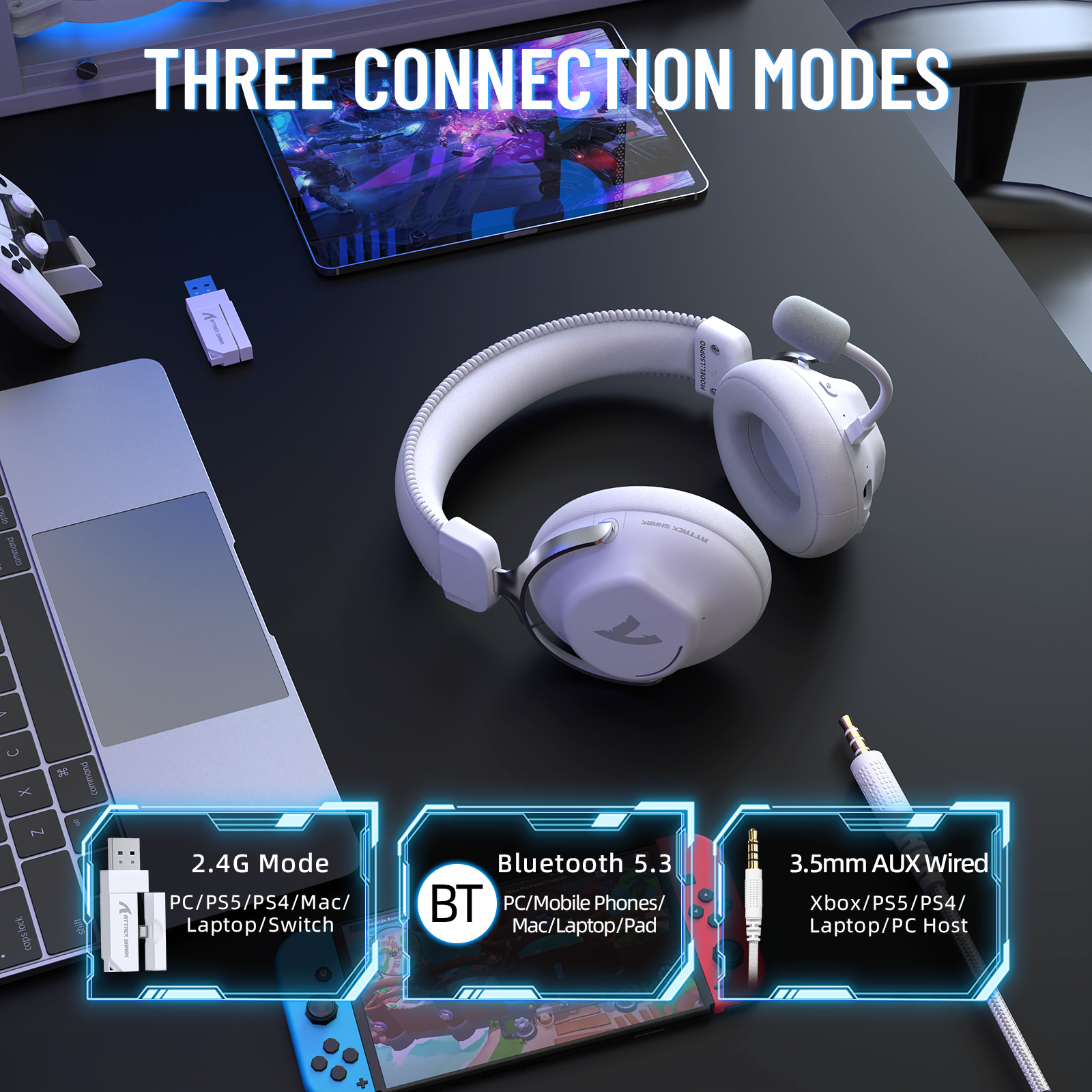 ATTACK SHARK L50 PRO Draadloze Gaming Headset met Drie Modi