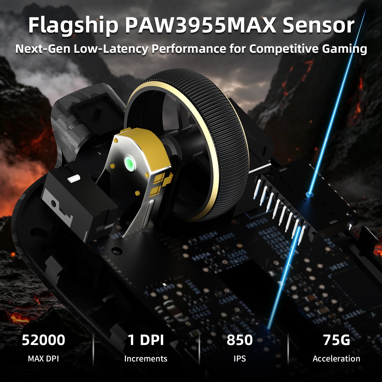 ATTACK SHARK RS3 ULTRA Carbon Fiber Draadloze PAW3955MAX Gaming Muis met C06 Ultra LED Kabel