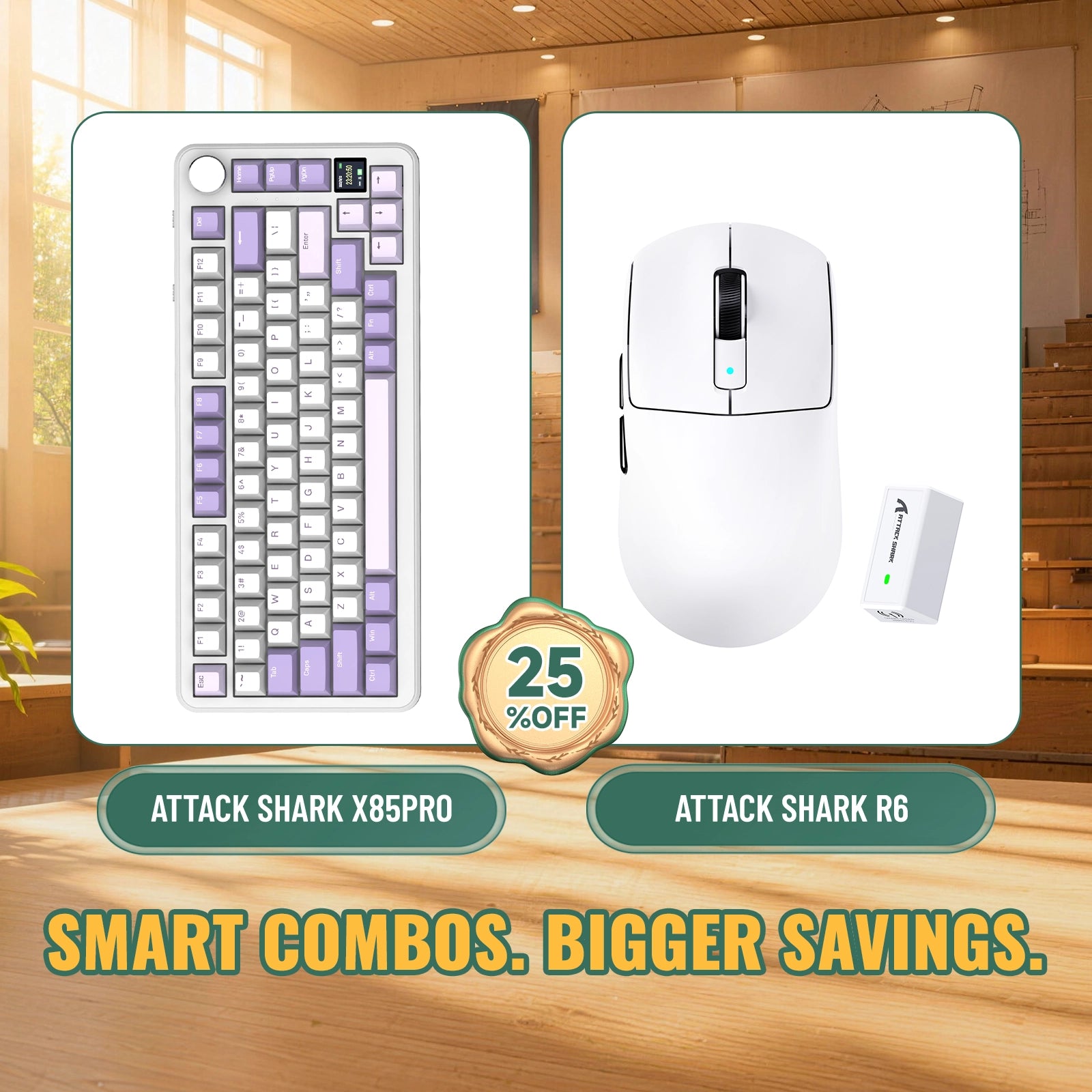 ATTACK SHARK X85 PRO tri-mode mechanisch toetsenbord met gasket-mount + R6 draadloze gamingmuisbundel