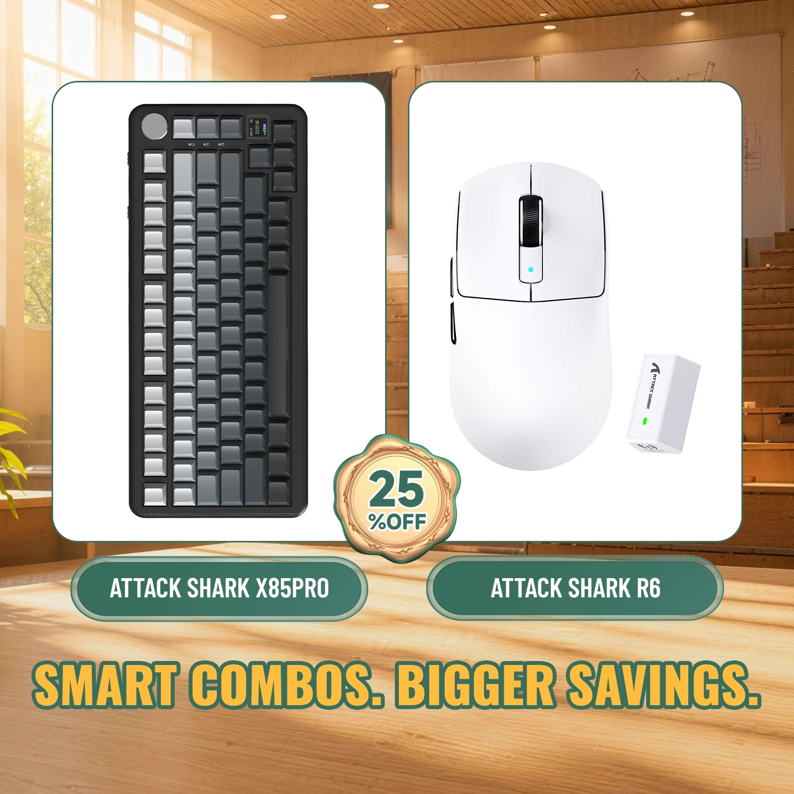 ATTACK SHARK X85 PRO tri-mode mechanisch toetsenbord met gasket-mount + R6 draadloze gamingmuisbundel