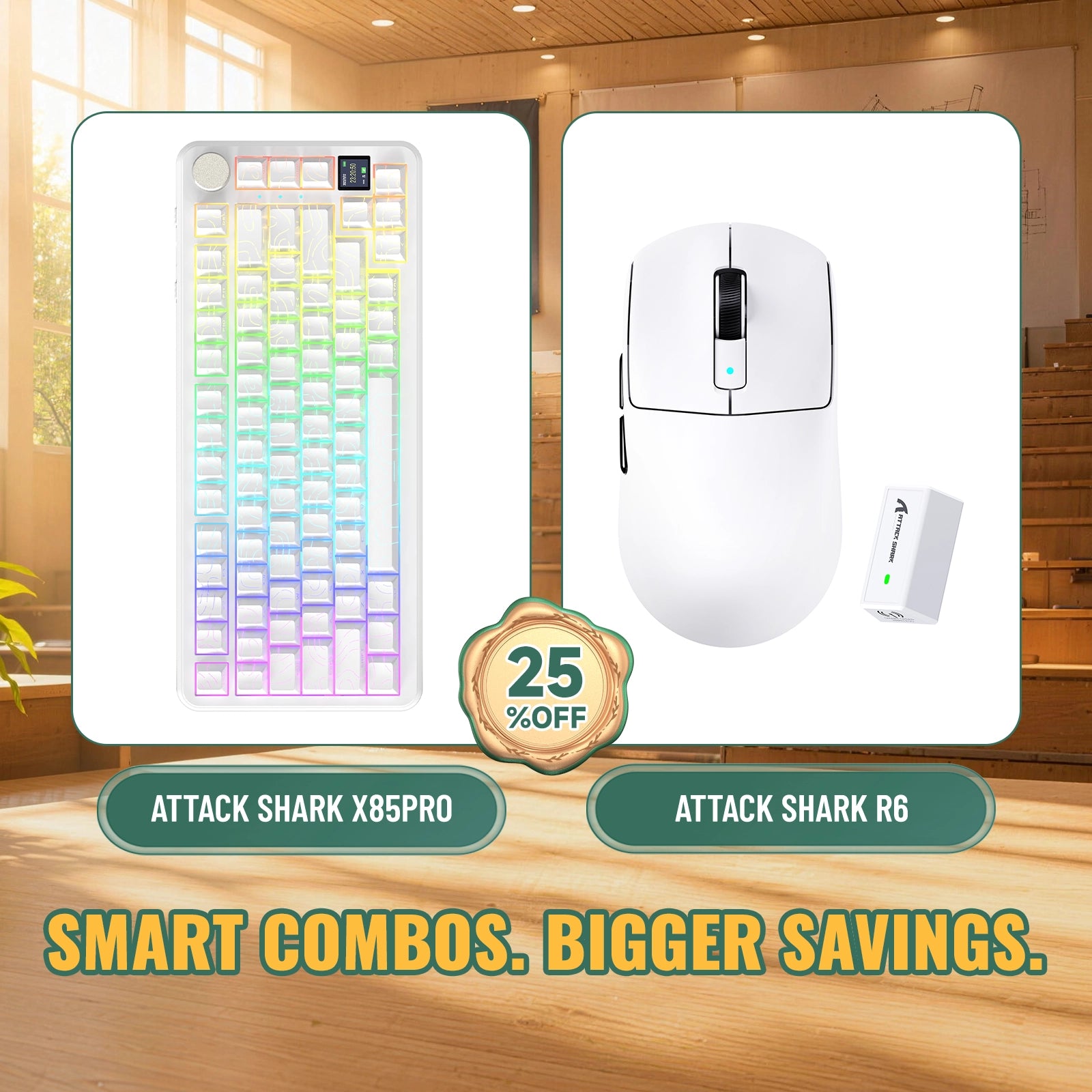 ATTACK SHARK X85 PRO tri-mode mechanisch toetsenbord met gasket-mount + R6 draadloze gamingmuisbundel