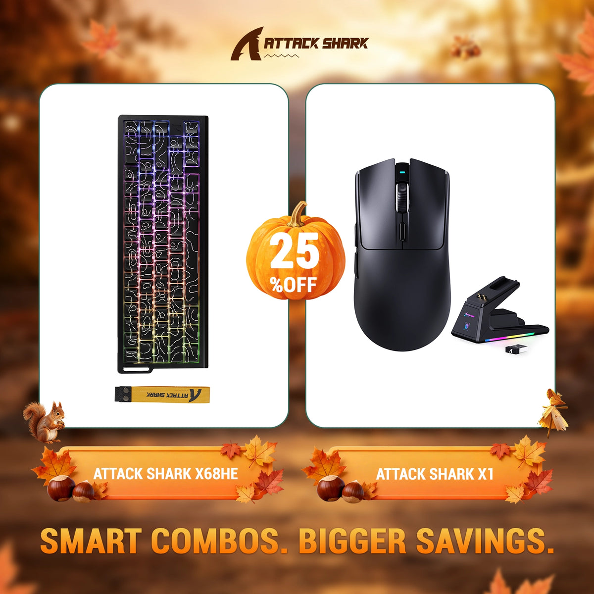 ATTACK SHARK X68HE Rapid Trigger Toetsenbord + X1 Draadloze Gaming Muis Bundel