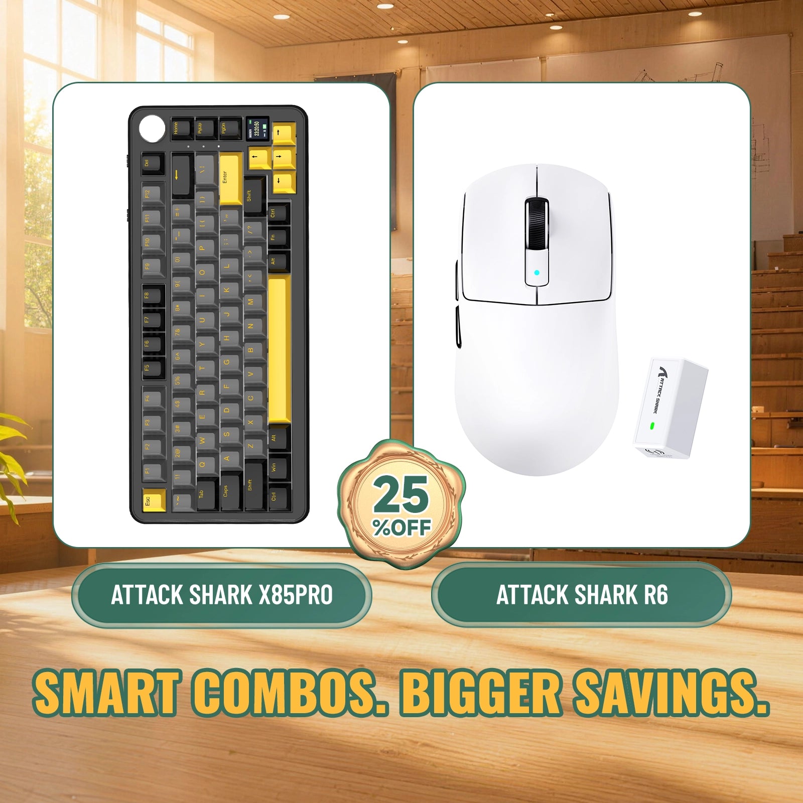 ATTACK SHARK X85 PRO tri-mode mechanisch toetsenbord met gasket-mount + R6 draadloze gamingmuisbundel