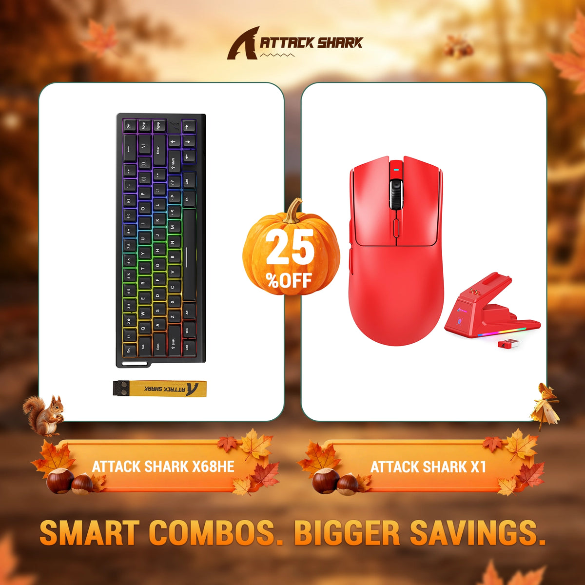 ATTACK SHARK X68HE Rapid Trigger Toetsenbord + X1 Draadloze Gaming Muis Bundel