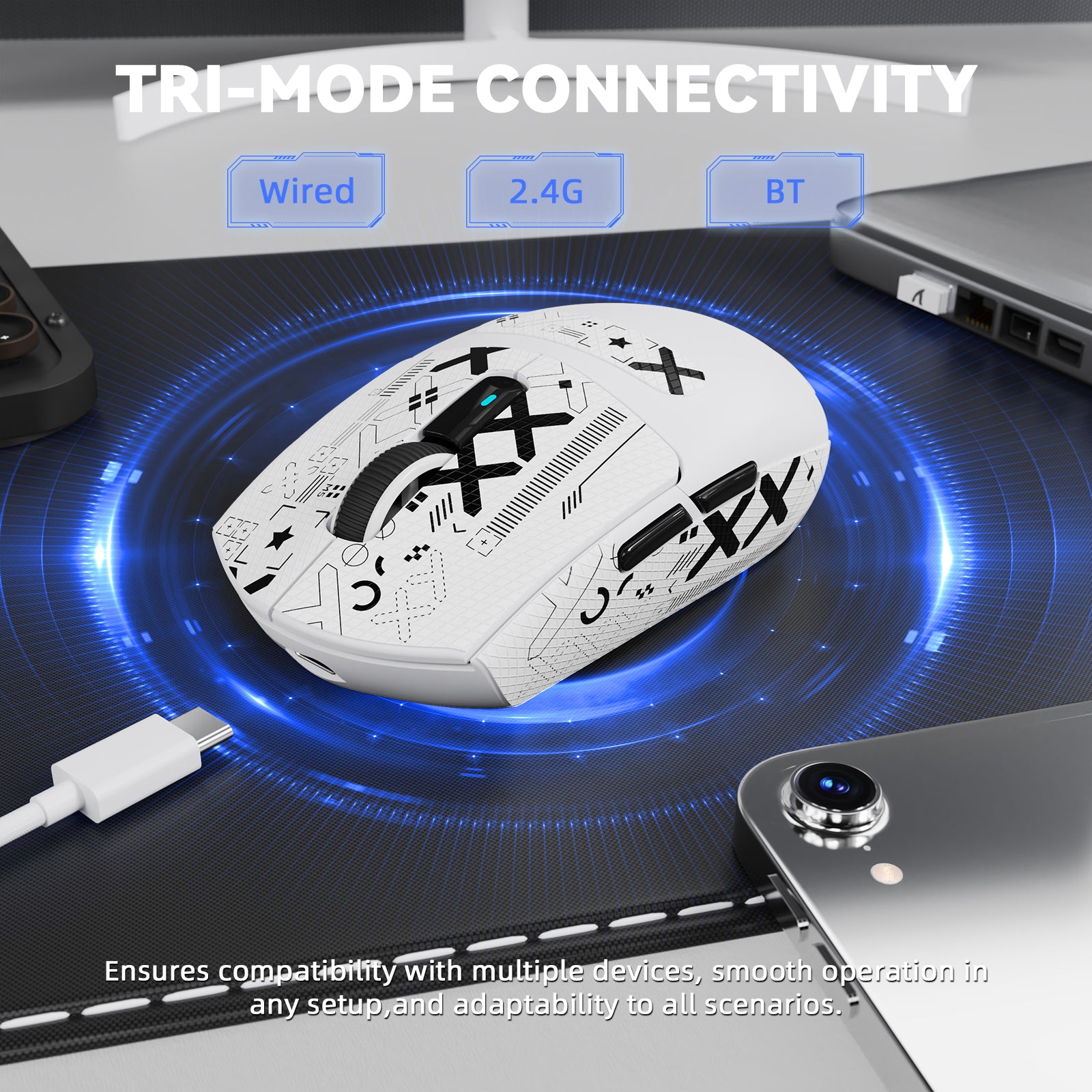 ATTACK SHARK G3PRO Tri-mode Draadloze Gaming Muis met Oplaad Dock 25000 DPI Ultra Lichtgewicht