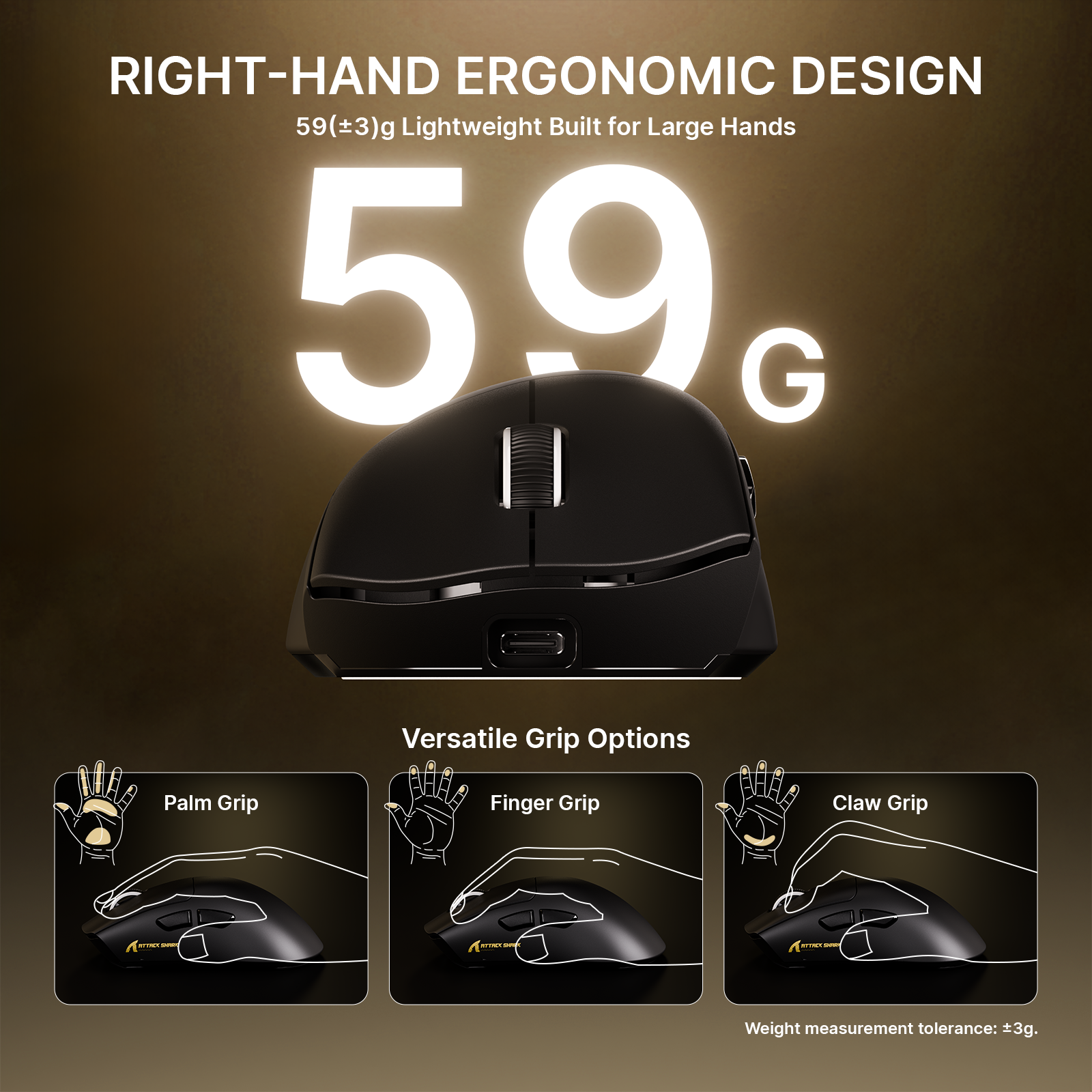 ATTACK SHARK V8 Ultra-Lichte Ergonomische Draadloze Gaming Muis