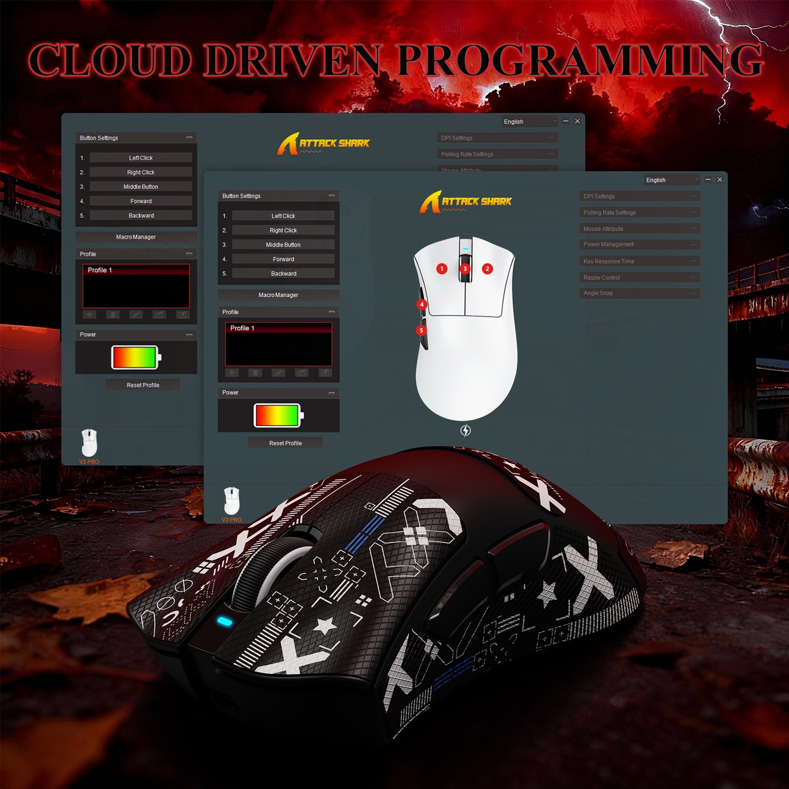 ATTACK SHARK V3PRO Ultra-Lichte Driemodi Gaming Muis met Oplaaddock