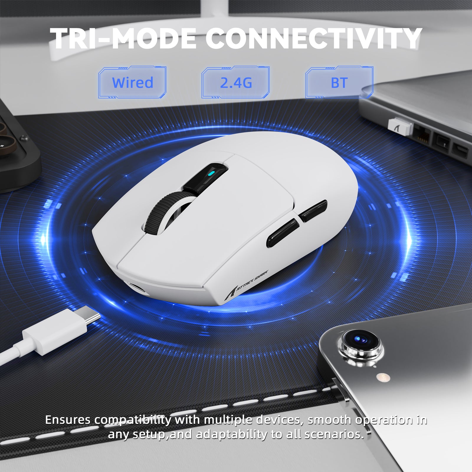 ATTACK SHARK G3PRO Tri-mode Draadloze Gaming Muis met Oplaad Dock 25000 DPI Ultra Lichtgewicht