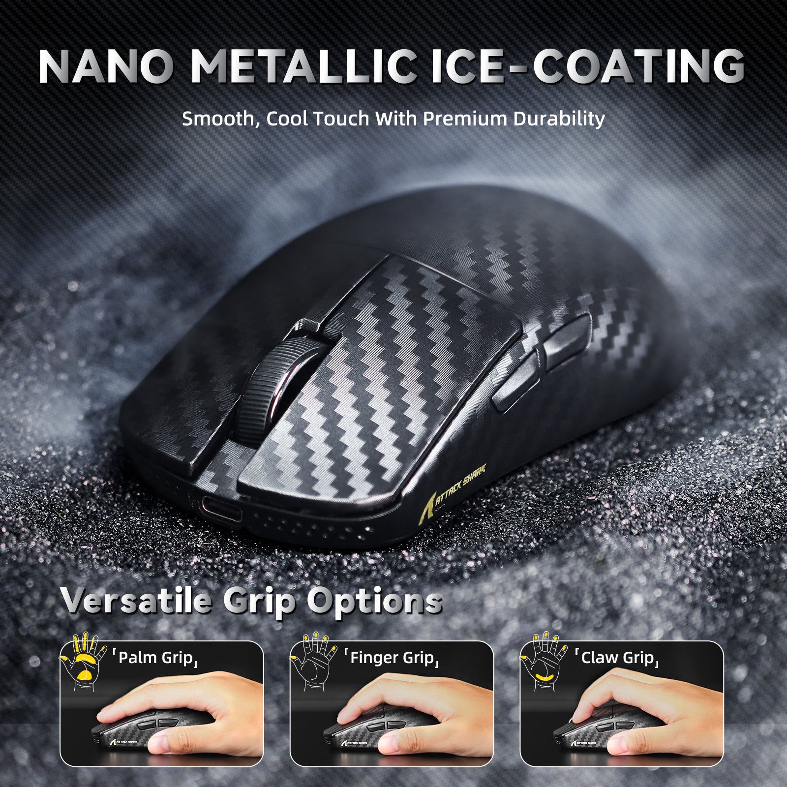 ATTACK SHARK R11 ULTRA Carbon Fiber Draadloze 8K PAW3950MAX Gaming Muis met C06 Ultra LED Kabel