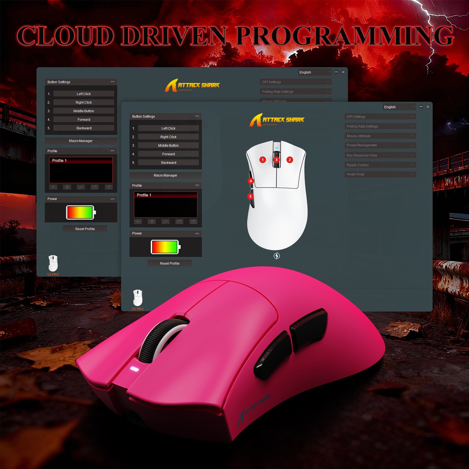 ATTACK SHARK V3PRO Ultra-Lichte Driemodi Gaming Muis met Oplaaddock