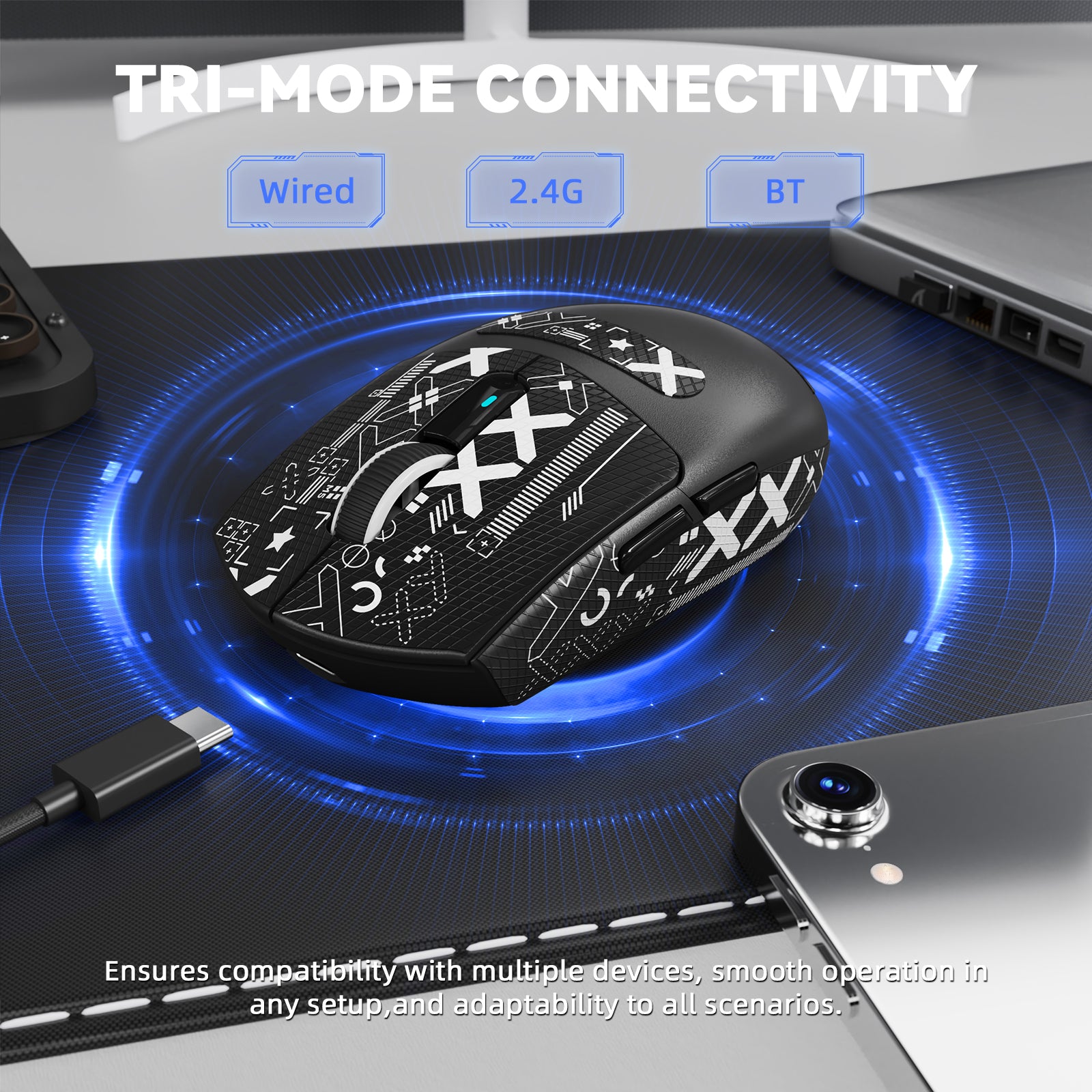 ATTACK SHARK G3PRO Tri-mode Draadloze Gaming Muis met Oplaad Dock 25000 DPI Ultra Lichtgewicht