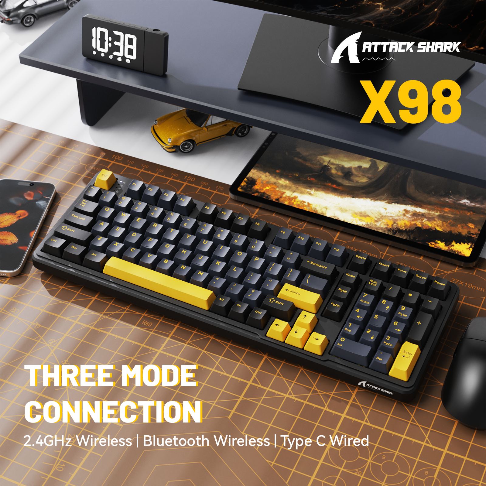 ATTACK SHARK X98 mechanical keyboard with three connection modes