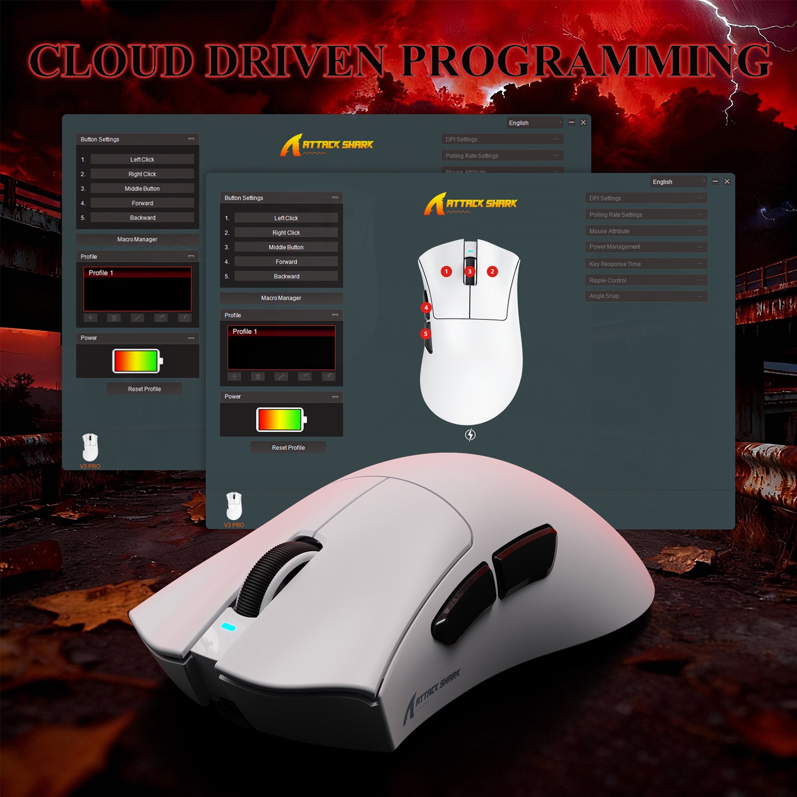 ATTACK SHARK V3PRO Ultra-Lichte Driemodi Gaming Muis met Oplaaddock