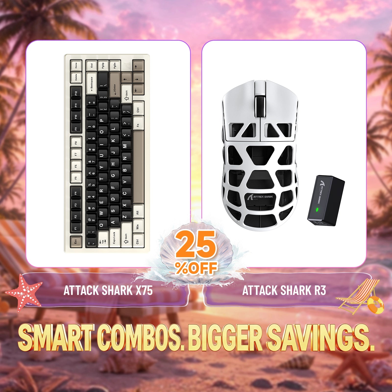 ATTACK SHARK X75 full aluminum keyboard and R3 magnesium alloy gaming mouse bundle, 25% off