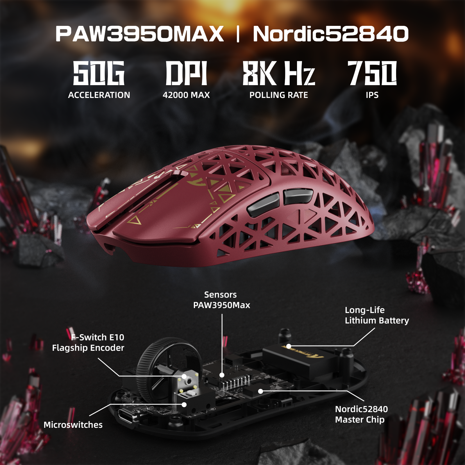 ATTACK SHARK R5 ULTRA Carbon Fiber Draadloze 8K PAW3950MAX Gaming Muis