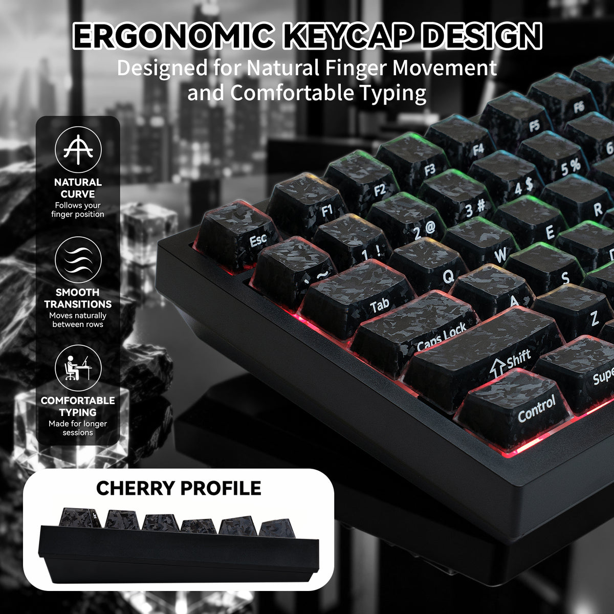 ATTACK SHARK SK04 119 toetsen, gesmede koolstofvezel-kristallen keycaps, ANSI/ISO