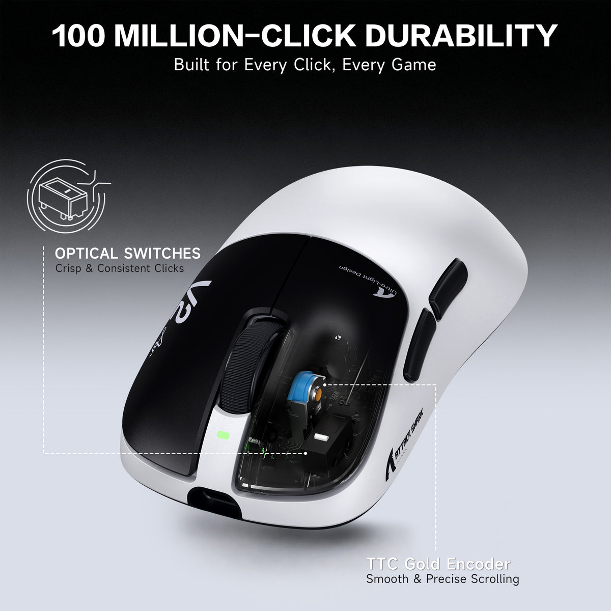 ATTACK SHARK V2 AIR PAW3955MAX ergonomische draadloze gamingmuis