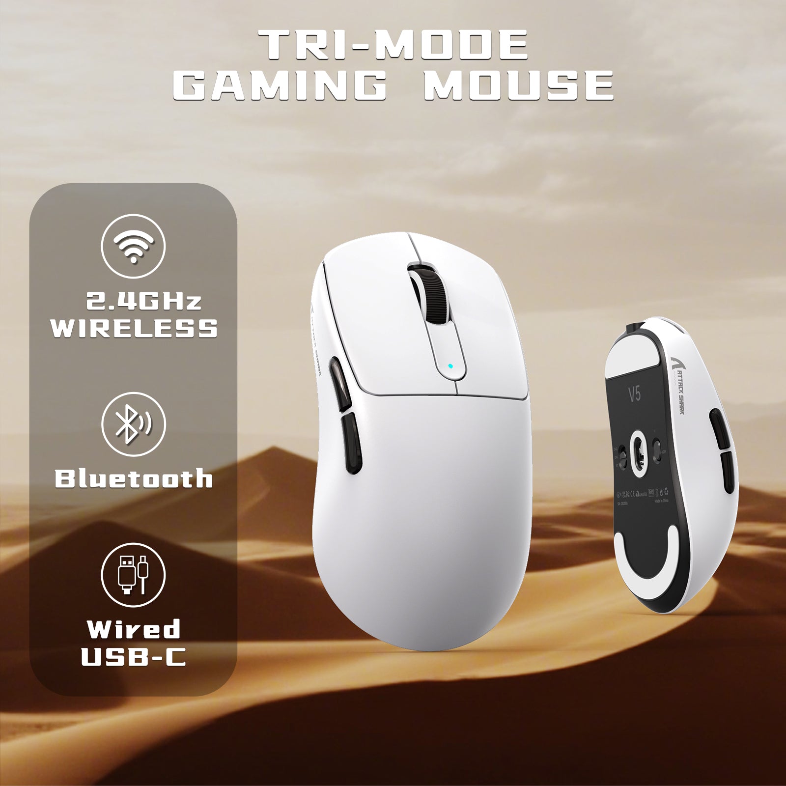 ATTACK SHARK V5 8KHz Draadloze PAW3950MAX Gaming Muis met C06 Ultra Kabel